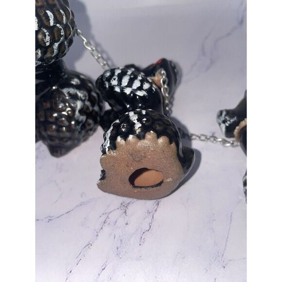 Vintage Redware Kitschy Japan Poople with 2 Puppies on a chain Brown Clay MCM - Picture 5 of 7